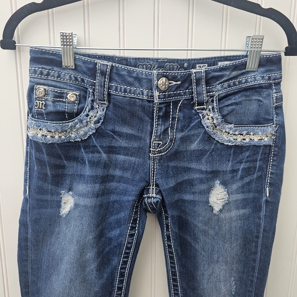 Miss Me Low Rise Ankle Skinny Raw Hem Blue Jeans Womens 25 - Picture 3 of 4